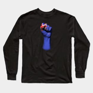 Flag of New Zealand on a Raised Clenched Fist Long Sleeve T-Shirt